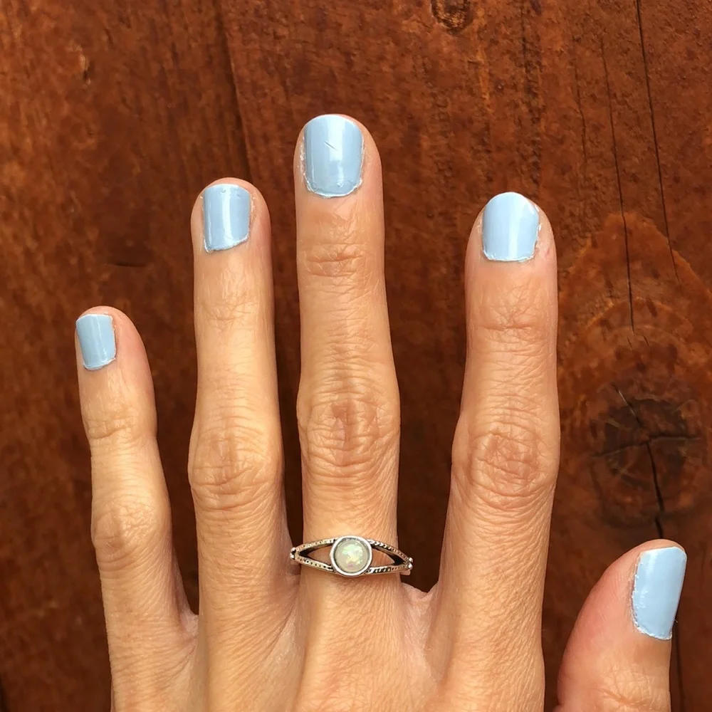 Iridescent White Opal Boho Ring - Picture 4 of 7
